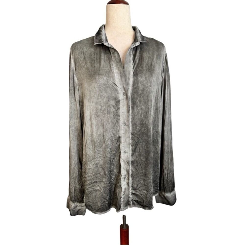 RtA Metallic Gray 100% Silk Button Down Shirt